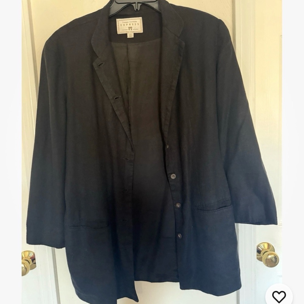 Express VTG Black Linen Blend Career Office Academia Blazer Classic Jacket 7/8
